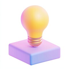 3D icon cartoon glowing lightbulb representing knowledge, isolated on a white background