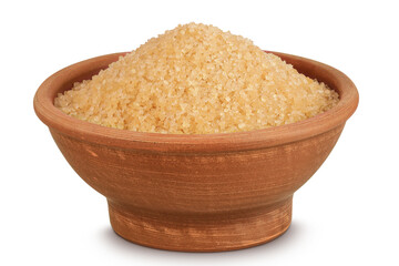 The brown sugar in ceramic bowl isolated on white background