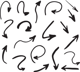 Abstract Hand-Drawn Black Arrows in Various Curved and Swirled Directions