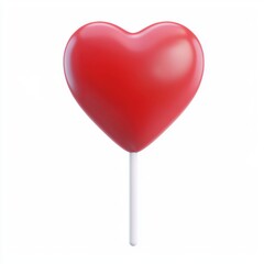 3D icon cartoon heart-shaped lollipop in a bright red color, isolated on a white background 