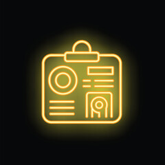 Bright yellow neon clipboard with patient information glowing on dark background