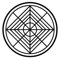 An abstract circular logo in line art style, showcasing overlapping shapes and clean lines to create a contemporary and versatile design