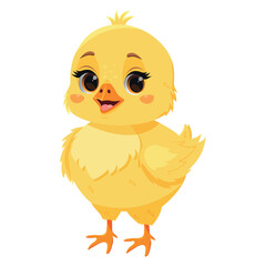 Cute smiling cartoon chick on white isolated background. Vector chick character. Easter chicken. Baby chick mascot