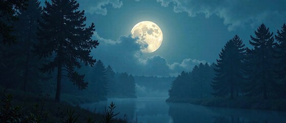 Mystical Moonlit Fog Forest - Nighttime Dreamscape