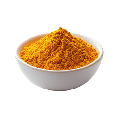 Fresh turmeric powder in a bowl isolated on a transparent background.