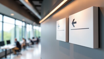 A well-lit indoor wayfinding signs mockup with easy-to-read signs, perfect for presenting wayfinding design ideas for indoor environments.