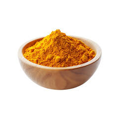 Fresh turmeric powder in a bowl isolated on a transparent background.
