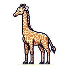 Colorful Minimal Graphic Flat Cartoon Illustration of a Giraffe Character Isolated on a White Background