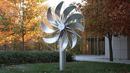A striking wind turbine transforms urban energy solutions while blending into the natural landscape.