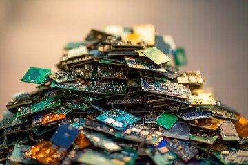 Obraz premium A large pile of discarded circuit boards, representing e-waste and the need for responsible recycling.