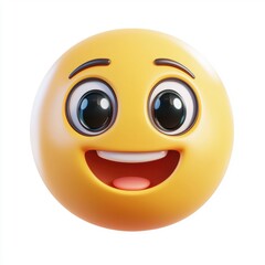 3D icon cartoon happy smiling emoji with bright eyes, isolated on a white background 