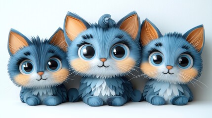 Fototapeta premium Playful Kittens with Big Round Eyes in Soft Blue Fur Textures