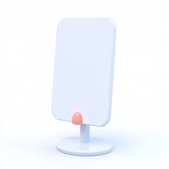 Obraz premium A simple, modern white stand with a pink accent, designed to hold a screen or tablet, showcasing minimalistic aesthetics.