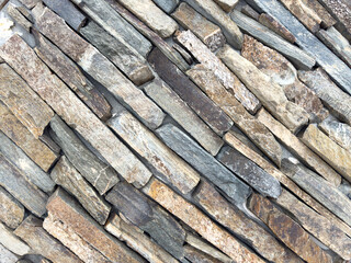 A wall made of stone with a pattern of brown and gray stones
