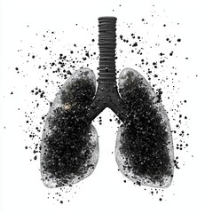 Obraz premium 3D icon cartoon lungs filled with black toxic particles isolated on a white background 