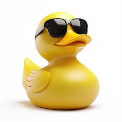 3D icon cartoon of a rubber duck wearing sunglasses, isolated on a white background