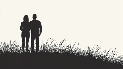 Couple Silhouette, Meadow, Sunset, Romance,  Website Background