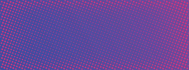 Pink and purple halftone polka dot gradient background. Doteed pixel texture overlay. Pop Art style backdrop. Cartoon or futuristic moving particle vector points.