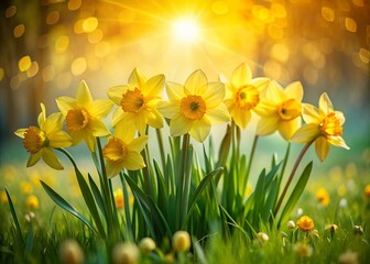 Fototapeta premium Radiant bloom vibrant daffodils bathed in sunlit glow image.