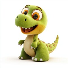 Fototapeta premium 3D icon cartoon of a smiling dinosaur plush, isolated on a white background 