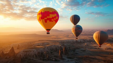 Naklejka premium Colorful hot air balloons over cappadocia landscape at sunrise