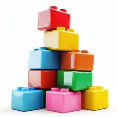 3D icon cartoon of a stack of colorful building blocks, isolated on a white background 
