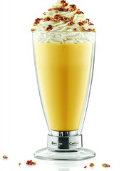 Creamy pumpkin spice beverage, autumn drink, studio shot, white background, food photography, menu
