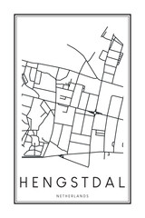 Printable downtown road map poster of the Dutch city of HENGSTDAL on solid white background with city name