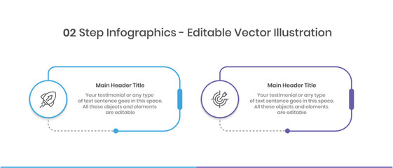 2 Steps Infographics Design Template - Graph, Pie chart, workflow layout, rectangle diagram, brochure, report, presentation, web design Editable Vector illustration