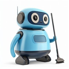 3D icon cartoon of a smart AI-powered cleaning robot, isolated on a white background --quality 2