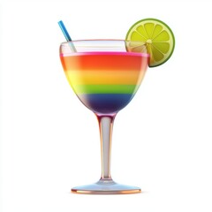 3D icon cartoon of a colorful layered cocktail, isolated on a white background 