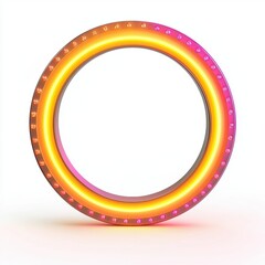 3D icon cartoon glowing LED sign with a circular border, isolated on a white background --quality 2