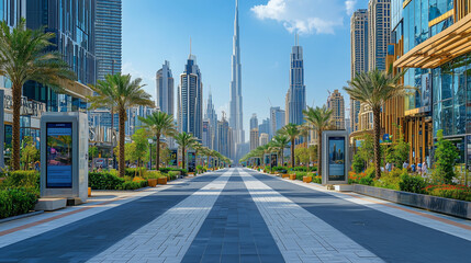 Modern Cityscape with Tall Buildings and Greenery in Dubai