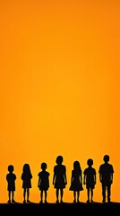 Fototapeta premium Family silhouette sunset, hope, future, togetherness, background, orange sky, unity, website, banner, social media