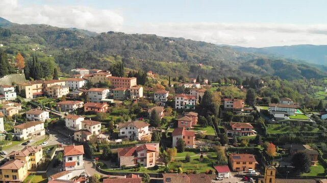 Stunning aerial panorama of Barga, Garfagnana, with clear skies and scenic landscapes