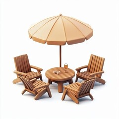 3D icon cartoon outdoor patio set, isolated on a white background 