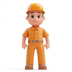 3D icon cartoon of a factory worker in a uniform, isolated on a white background