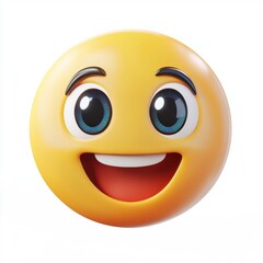 Fototapeta premium 3D icon cartoon happy smiling emoji with bright eyes, isolated on a white background -