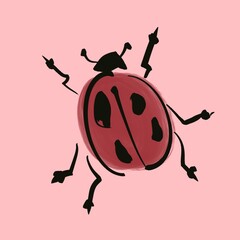 Digital illustration of a playful ladybug on a pink background. Perfect for nature, whimsical, and children’s designs