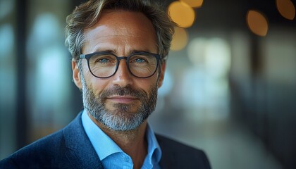 Naklejka premium Professional Adult Male with Glasses and Beard in Modern Setting