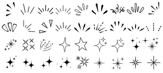 Doodle line sparkle, burst lines, and sparkle star icon vector illustration. Perfect for design, decoration, and creative projects with various shapes