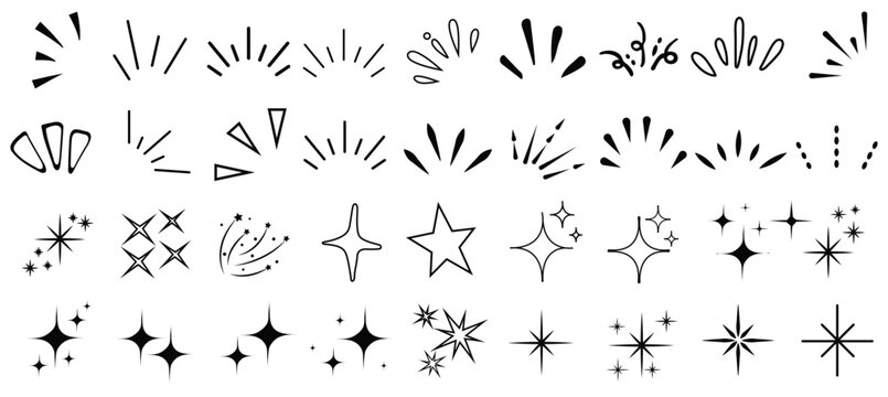 Doodle line sparkle, burst lines, and sparkle star icon vector illustration. Perfect for design, decoration, and creative projects with various shapes
