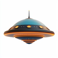 3D icon cartoon of an alien spaceship hovering, isolated on a white background --quality 2