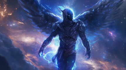 Fototapeta premium Full length Captain - an alien with space wings He_010