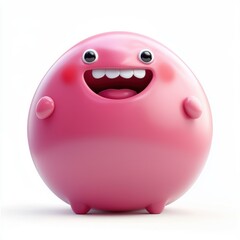 3D icon cartoon round chubby monster with a happy expression, isolated on a white background 