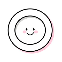 Cute kawaii dish, plate with smile face vector illustration on white isolated background