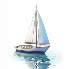 Fototapeta premium 3D icon cartoon sailboat on calm waters, isolated on a white background