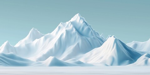 Majestic snow-covered mountains under clear blue sky, showcasing sharp peaks and smooth slopes, creating a serene winter landscape