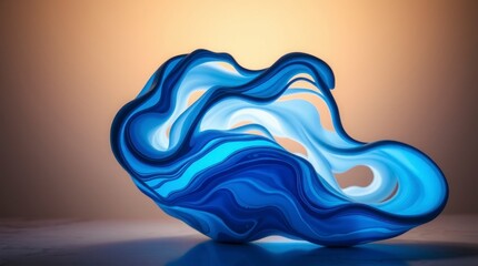 Abstract clay sculpture, dynamic and glowing with bioluminescent colors.
