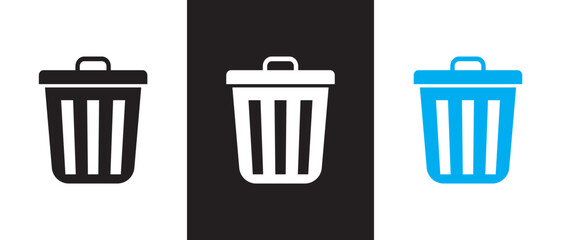 Bin icon set or Trash bin icon on white background. Rubbish bin icon in flat style. Delete symbol in Silhouette Style. vector illustration.
